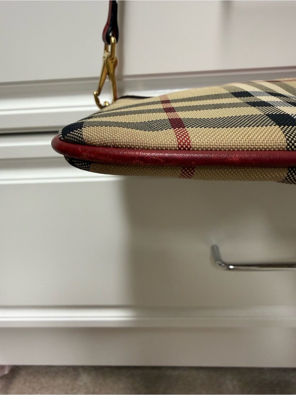 Burberry Beige Check Crossbody with Red Trim - Picture 15 of 16